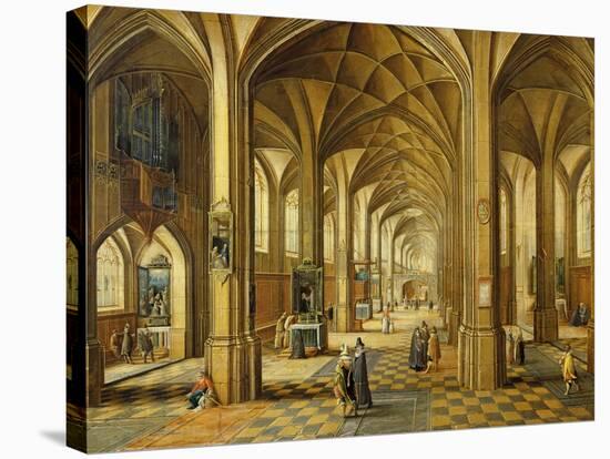 Interior of a Gothic Style Church with Three Naves-Hendrik The Younger Steenwyck-Stretched Canvas