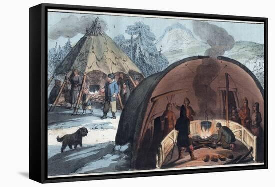 Interior of a Laplander Hut with a Family around the Fire-Stefano Bianchetti-Framed Stretched Canvas