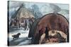 Interior of a Laplander Hut with a Family around the Fire-Stefano Bianchetti-Stretched Canvas