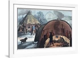 Interior of a Laplander Hut with a Family around the Fire-Stefano Bianchetti-Framed Photographic Print