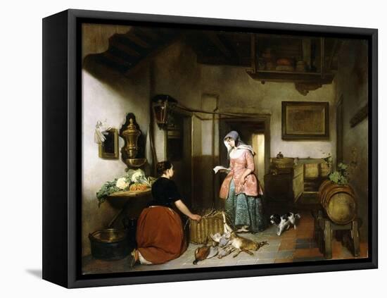 Interior of a Larder with Women Cleaning Game, 1852-Hubertus van Hove-Framed Stretched Canvas