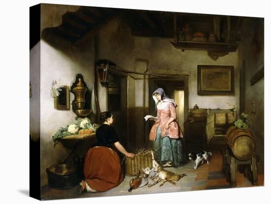 Interior of a Larder with Women Cleaning Game, 1852-Hubertus van Hove-Stretched Canvas