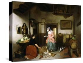 Interior of a Larder with Women Cleaning Game, 1852-Hubertus van Hove-Stretched Canvas