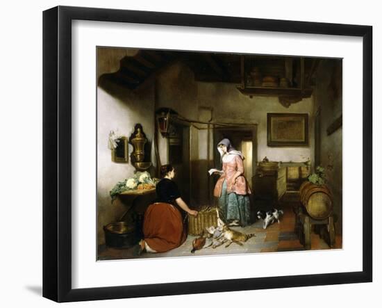 Interior of a Larder with Women Cleaning Game, 1852-Hubertus van Hove-Framed Giclee Print