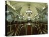 Interior of a Metro Station, with Ceiling Frescoes, Chandeliers and Marble Halls, Moscow, Russia-Gavin Hellier-Stretched Canvas