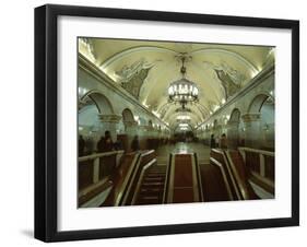 Interior of a Metro Station, with Ceiling Frescoes, Chandeliers and Marble Halls, Moscow, Russia-Gavin Hellier-Framed Photographic Print