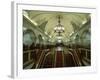 Interior of a Metro Station, with Ceiling Frescoes, Chandeliers and Marble Halls, Moscow, Russia-Gavin Hellier-Framed Photographic Print