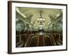 Interior of a Metro Station, with Ceiling Frescoes, Chandeliers and Marble Halls, Moscow, Russia-Gavin Hellier-Framed Photographic Print