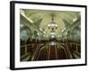 Interior of a Metro Station, with Ceiling Frescoes, Chandeliers and Marble Halls, Moscow, Russia-Gavin Hellier-Framed Photographic Print