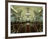 Interior of a Metro Station, with Ceiling Frescoes, Chandeliers and Marble Halls, Moscow, Russia-Gavin Hellier-Framed Photographic Print