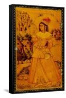 Interior of a Mirror Case Painted with a Stylised European Lady Holding a Wine Cup and Bottle-null-Framed Stretched Canvas