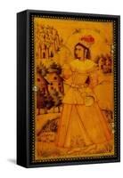 Interior of a Mirror Case Painted with a Stylised European Lady Holding a Wine Cup and Bottle-null-Framed Stretched Canvas