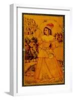 Interior of a Mirror Case Painted with a Stylised European Lady Holding a Wine Cup and Bottle-null-Framed Giclee Print