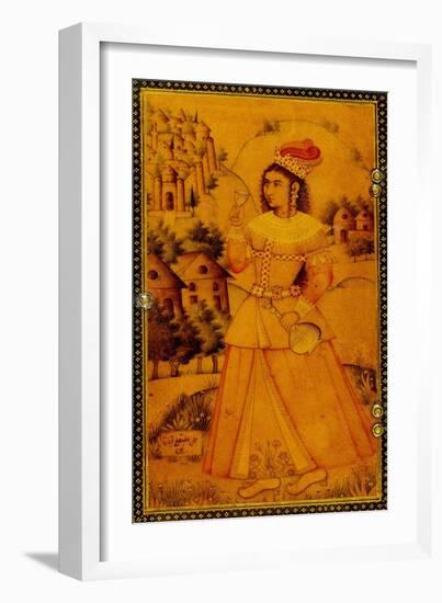 Interior of a Mirror Case Painted with a Stylised European Lady Holding a Wine Cup and Bottle-null-Framed Giclee Print