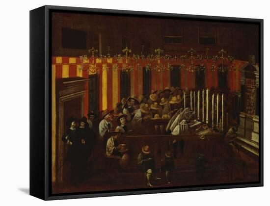 Interior of a North Italian Synagogue During Rosh Ha-Shanah Service-North Italian School-Framed Stretched Canvas