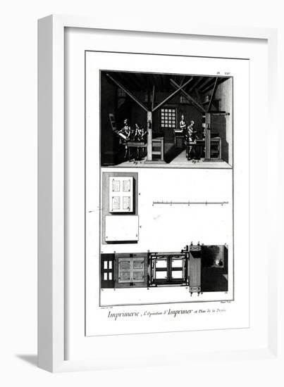 Interior of a Printing Works and Plan of a Press, Plate from "Encyclopedia" by Denis Diderot-Robert Benard-Framed Giclee Print