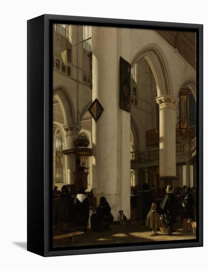 Interior of a Protestant, Gothic Church During a Service-Emanuel de Witte-Framed Stretched Canvas