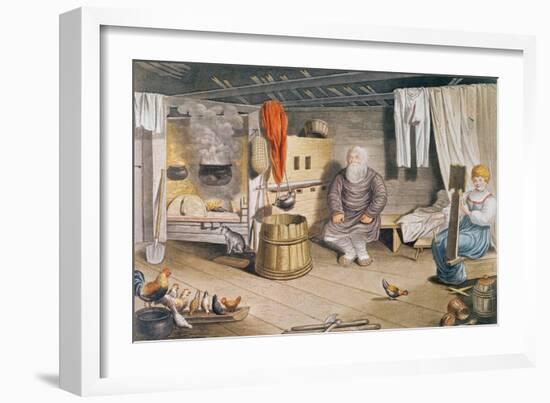 Interior of a Russian Izba, Published in Leipzig, 1820-null-Framed Giclee Print