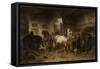 Interior of a Stable with Horses and Figures-Wouter Verschuur-Framed Stretched Canvas