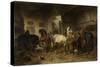 Interior of a Stable with Horses and Figures-Wouter Verschuur-Stretched Canvas