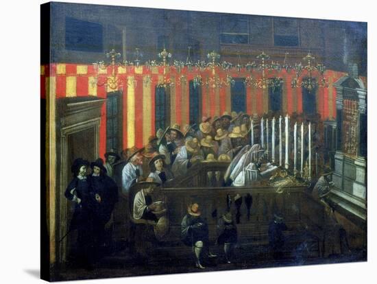 Interior of a Synagogue During Prayer-null-Stretched Canvas