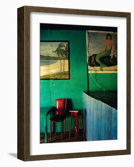 Interior of Bar with Mermaid Mural, Tela, Honduras-Jeffrey Becom-Framed Photographic Print