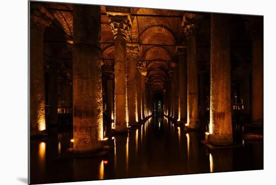 Interior of Basilica Cistern, Sultanahmet, Istanbul, Turkey-Ben Pipe-Mounted Photographic Print