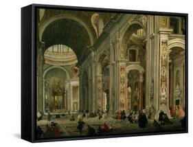 Interior of Basilica of St Peters, Rome-Giovanni Paolo Pannini-Framed Stretched Canvas