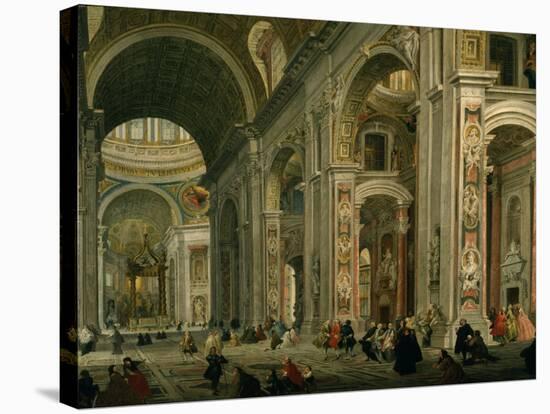 Interior of Basilica of St Peters, Rome-Giovanni Paolo Pannini-Stretched Canvas