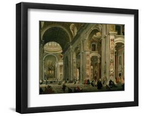 Interior of Basilica of St Peters, Rome-Giovanni Paolo Pannini-Framed Giclee Print