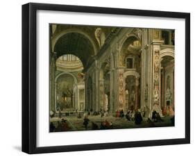 Interior of Basilica of St Peters, Rome-Giovanni Paolo Pannini-Framed Giclee Print