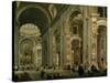 Interior of Basilica of St Peters, Rome-Giovanni Paolo Pannini-Stretched Canvas