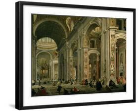 Interior of Basilica of St Peters, Rome-Giovanni Paolo Pannini-Framed Giclee Print