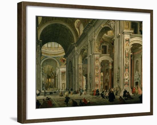 Interior of Basilica of St Peters, Rome-Giovanni Paolo Pannini-Framed Giclee Print