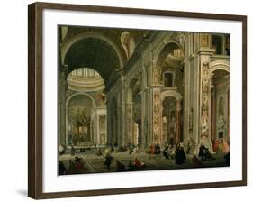 Interior of Basilica of St Peters, Rome-Giovanni Paolo Pannini-Framed Giclee Print