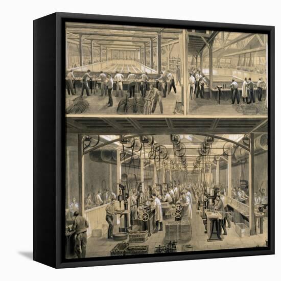 Interior of Bike Manufacturing Factory, 1890-Francesco and Antonio Corbarelli-Framed Stretched Canvas