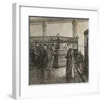 Interior of Early Bank with Customers-null-Framed Giclee Print