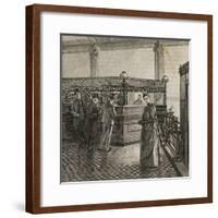 Interior of Early Bank with Customers-null-Framed Giclee Print