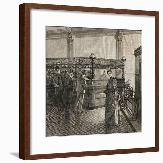 Interior of Early Bank with Customers-null-Framed Giclee Print