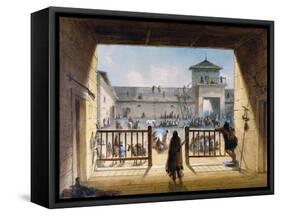 Interior of Fort Laramie with American Soldiers and Native Americans-Alfred Jacob Miller-Framed Stretched Canvas
