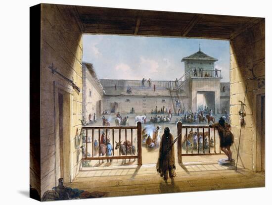 Interior of Fort Laramie with American Soldiers and Native Americans-Alfred Jacob Miller-Stretched Canvas