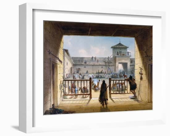 Interior of Fort Laramie with American Soldiers and Native Americans-Alfred Jacob Miller-Framed Giclee Print