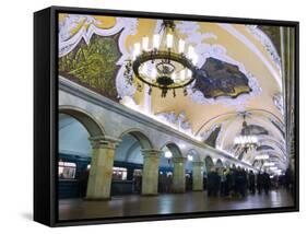 Interior of Komsomolskaya Metro Station, Moscow, Russia, Europe-Lawrence Graham-Framed Stretched Canvas