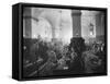 Interior of Munich Beer Hall, People Sitting at Long Tables, Toasting-Ralph Crane-Framed Stretched Canvas
