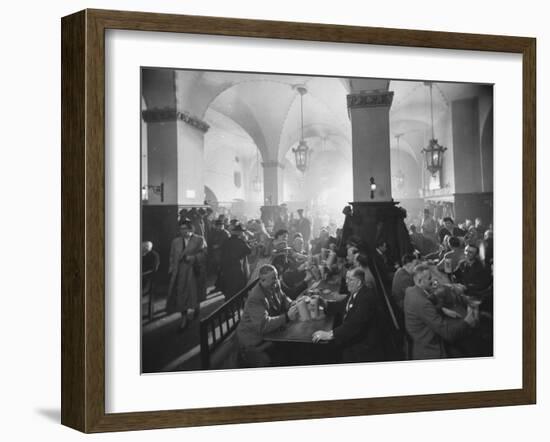 Interior of Munich Beer Hall, People Sitting at Long Tables, Toasting-Ralph Crane-Framed Photographic Print