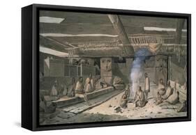 Interior of Nootka Native American House, 1778-John Wootton-Framed Stretched Canvas