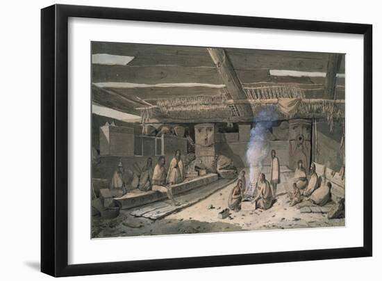 Interior of Nootka Native American House, 1778-John Wootton-Framed Giclee Print