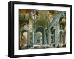 Interior of Paint Peter's, Rome, by Giovanni Paolo Panini, 1754, Italian painting,-Giovanni Paolo Panini-Framed Art Print