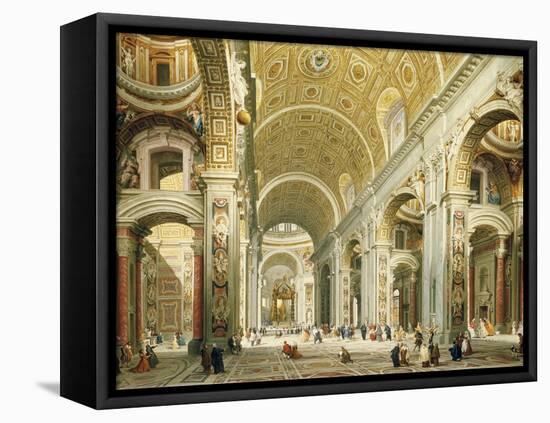 Interior of Saint Peter's Rome, Looking West Towards the Tomb of St. Peter-Giovanni Paolo Panini-Framed Stretched Canvas