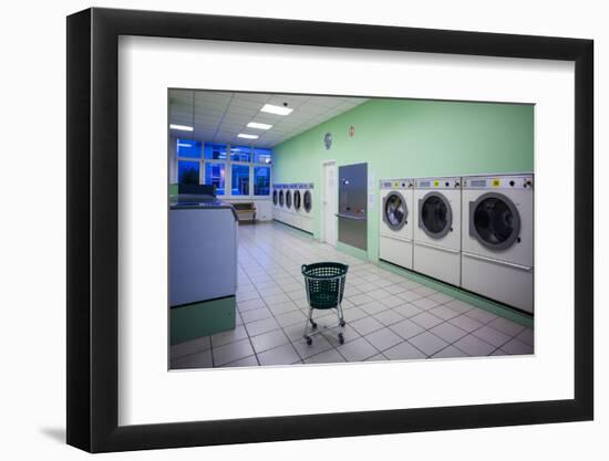 Interior of self-service laundry, Darmstadt, Hesse, Germany-null-Framed Photographic Print